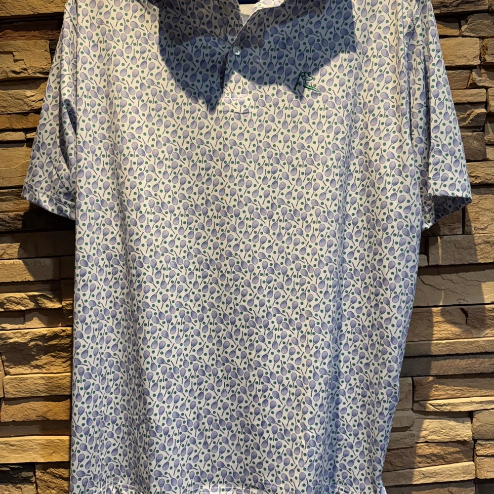 Rhoback Men's White Polo with Blue and Green Paisley Print